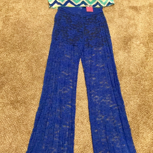 Beautiful sheer top and blue lace palazzo pant NEW - Picture 6 of 14